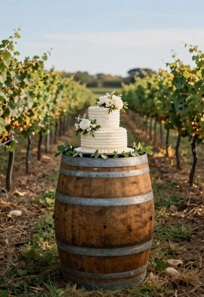 18 Wedding Cake Table Ideas That Elevate Dessert Displays - 6. Repurposed Wine Barrell 1