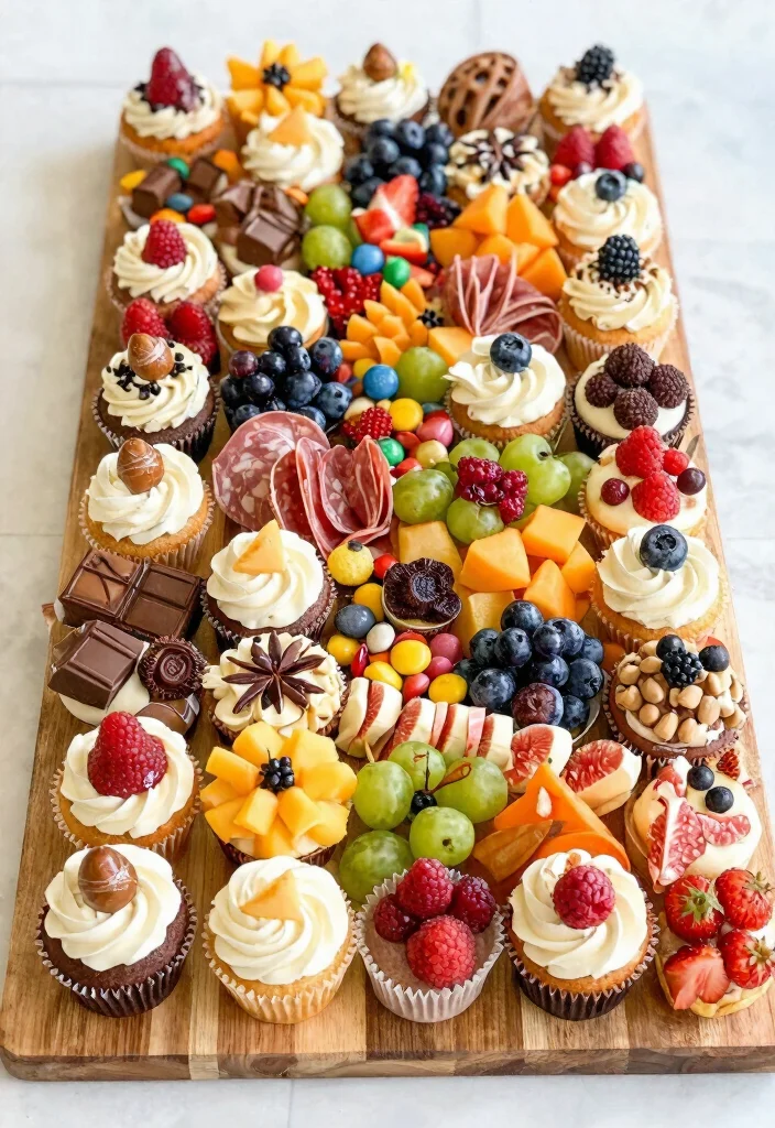 18 Wedding Cupcake Table Ideas That Look Beautiful - 10. Sweet Charcuterie Cupcake Board 1