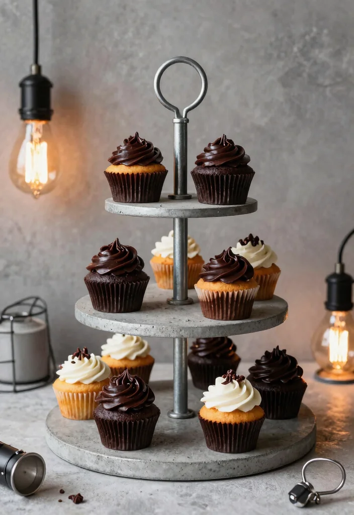 18 Wedding Cupcake Table Ideas That Look Beautiful - 12. Industrial Chic Cupcake Stand 1