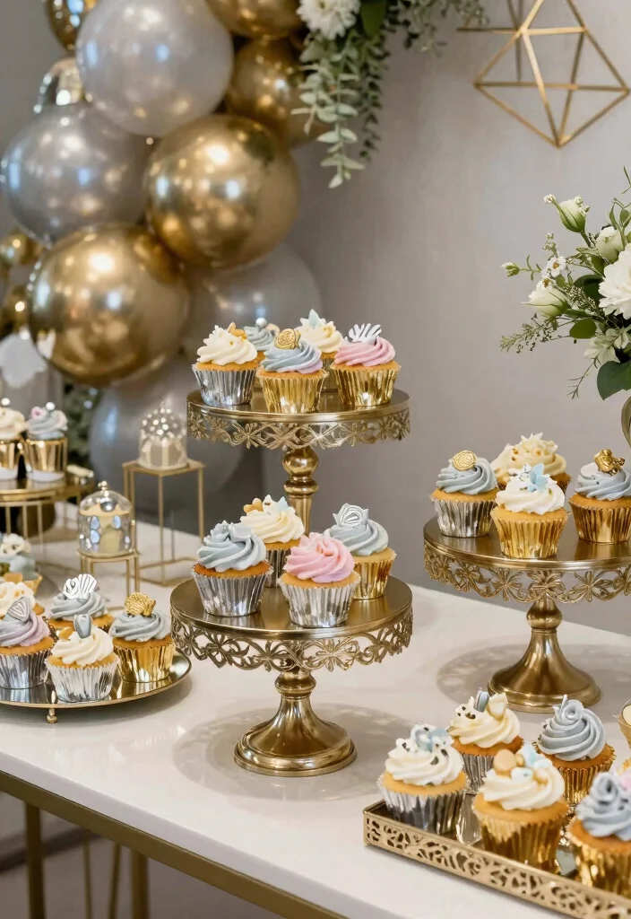 18 Wedding Cupcake Table Ideas That Look Beautiful - 2. Elegant Metallic Accents 1