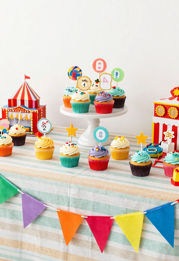 18 Wedding Cupcake Table Ideas That Look Beautiful - 7. Fun and Festive Carnival Theme 1