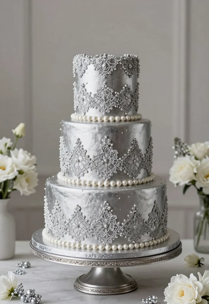 19 25th Anniversary Cake Ideas With Silver Elegance - 1. Classic Silver Fondant Cake 1