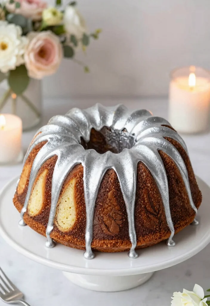 19 25th Anniversary Cake Ideas With Silver Elegance - 13. Silver Layered Marble Bundt Cake 1