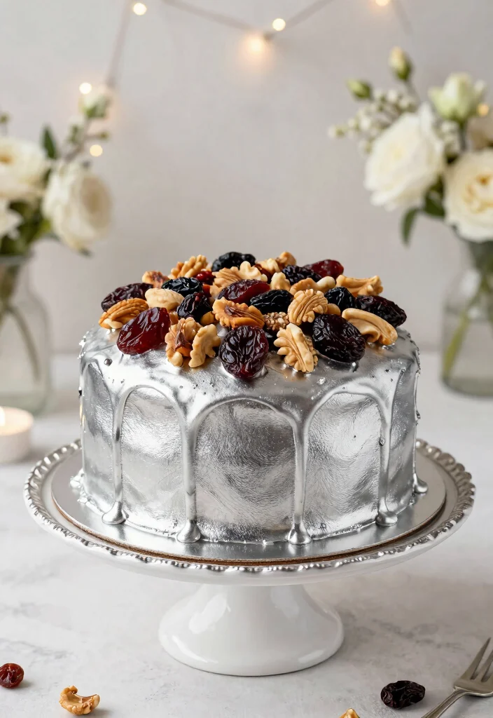 19 25th Anniversary Cake Ideas With Silver Elegance - 14. Silver Fruit Cake 1