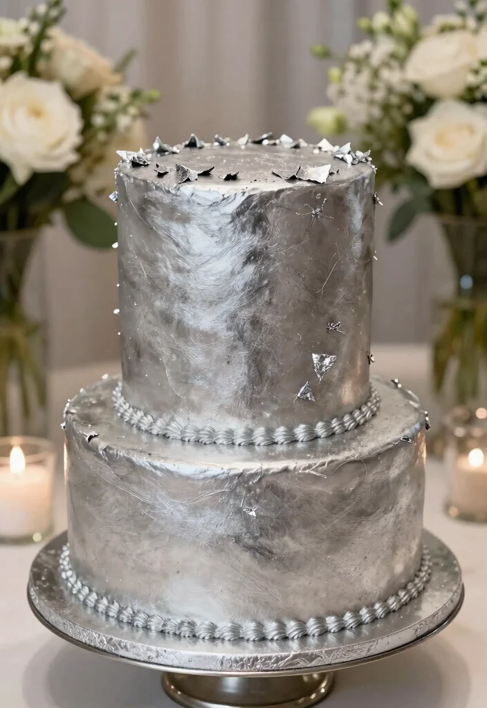 19 25th Anniversary Cake Ideas With Silver Elegance - 18. Silver Champagne Layer Cake 1