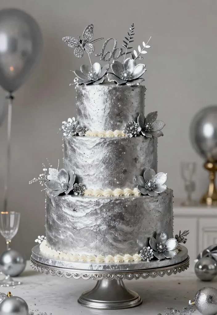 19 25th Anniversary Cake Ideas With Silver Elegance - 19. Silver Celebration Cake 1