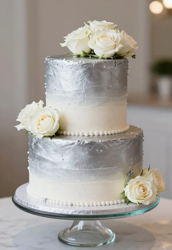 19 25th Anniversary Cake Ideas With Silver Elegance - 2. Silver and White Ombre Cake 1