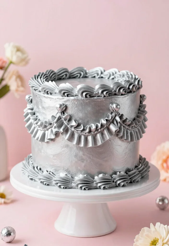 19 25th Anniversary Cake Ideas With Silver Elegance - 4. Silver Buttercream Ruffle Cake 1
