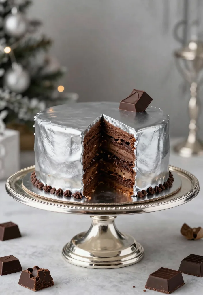 19 25th Anniversary Cake Ideas With Silver Elegance - 7. Silver Chocolate Ganache Cake 1
