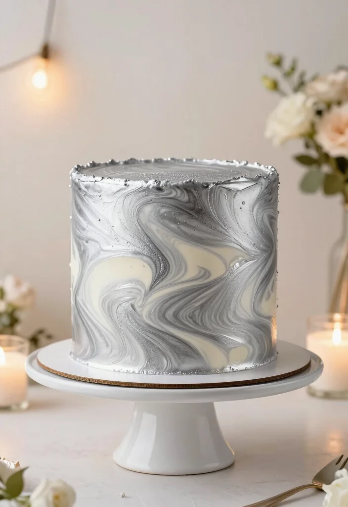 19 25th Anniversary Cake Ideas With Silver Elegance - 8. Silver Marbled Cake 1