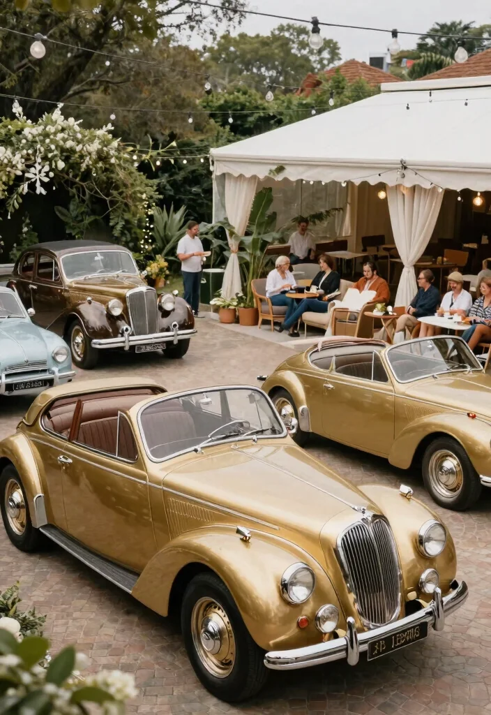 19 60th Anniversary Party Ideas That Shine With Love - 16. Golden Vintage Car Display 1