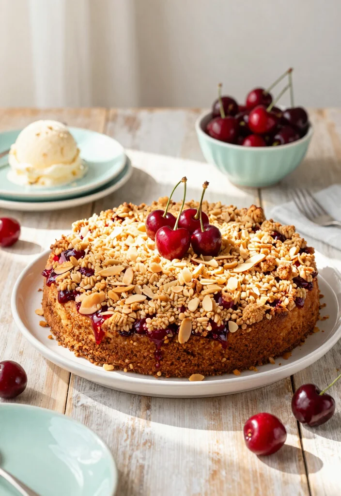 19 Anniversary Cakes Ideas That Feel Special And Sweet - 10. Cherry Almond Crumble Cake 1