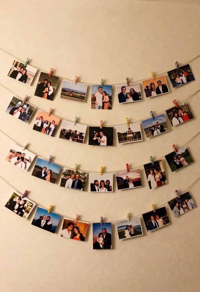 19 Anniversary Photo Frame Ideas That Preserve Love - 19. Picture Wire Display 1