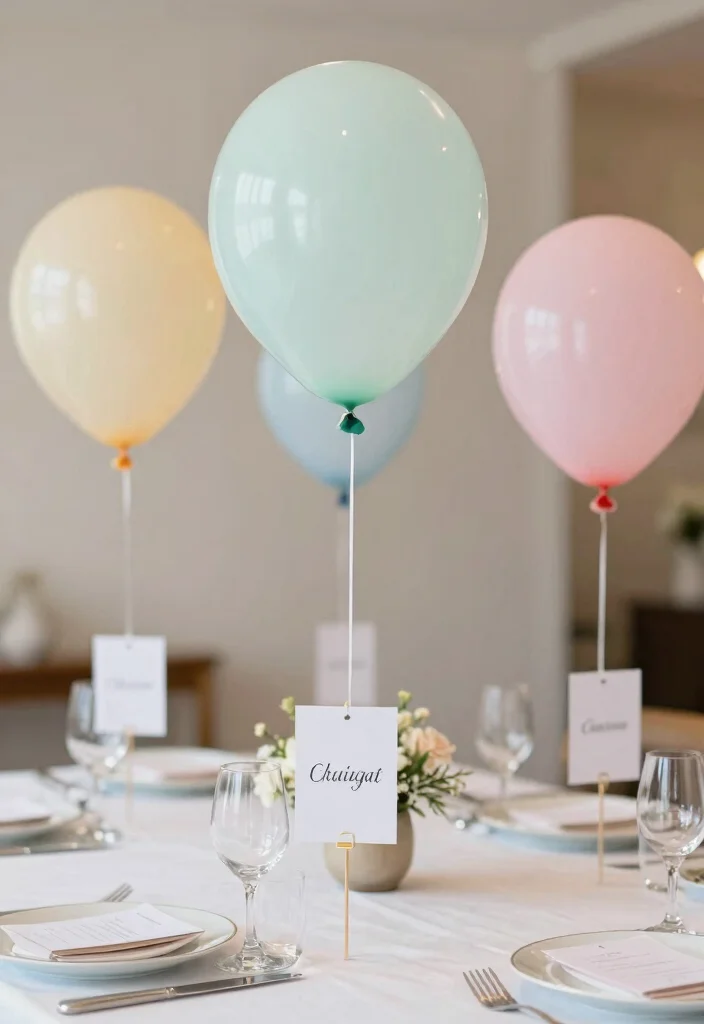 19 Bridal Shower Balloon Ideas That Brighten The Room - 12. Balloon Place Cards for a Personal Touch 1