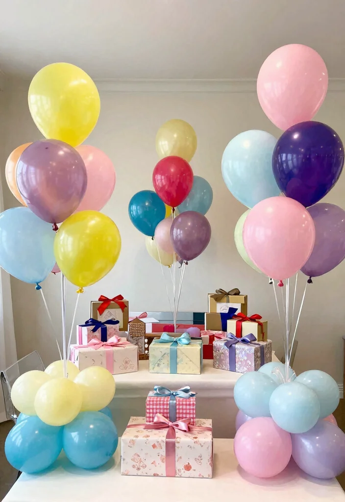 19 Bridal Shower Balloon Ideas That Brighten The Room - 13. Balloon Bouquets for Gift Tables 1