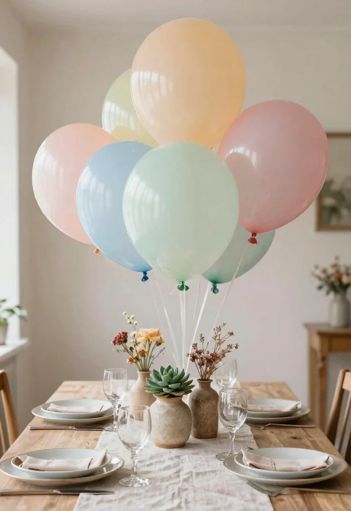 19 Bridal Shower Balloon Ideas That Brighten The Room - 2. Balloon Centerpieces with a Natural Touch 1