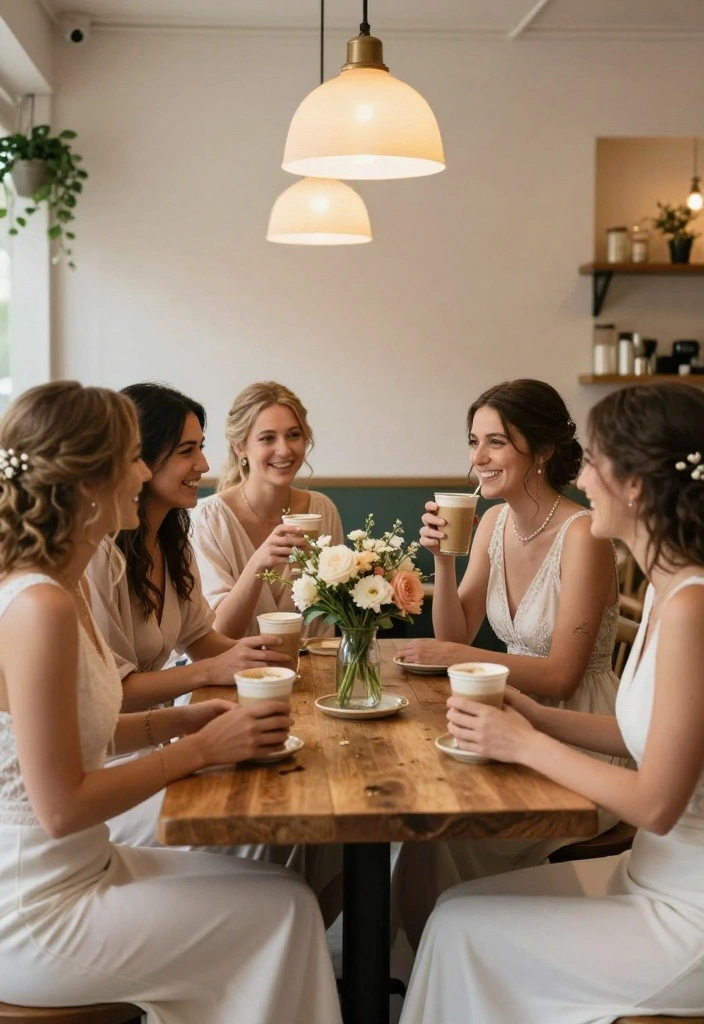 19 Bridesmaid Photoshoot Ideas That Capture Friendship - 12. Trendy Coffee Shop Gathering 1