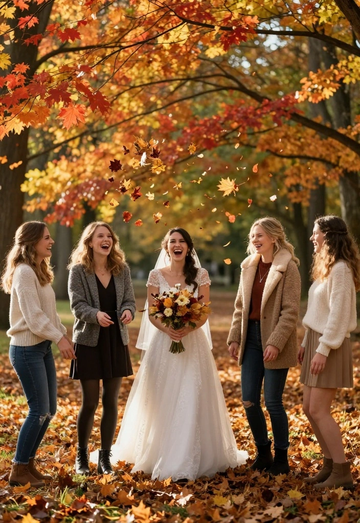 19 Bridesmaid Photoshoot Ideas That Capture Friendship - 13. Autumn Leaves Adventure 1