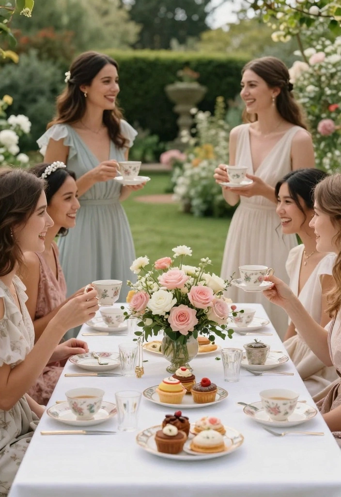 19 Bridesmaid Photoshoot Ideas That Capture Friendship - 16. Garden Tea Party 1