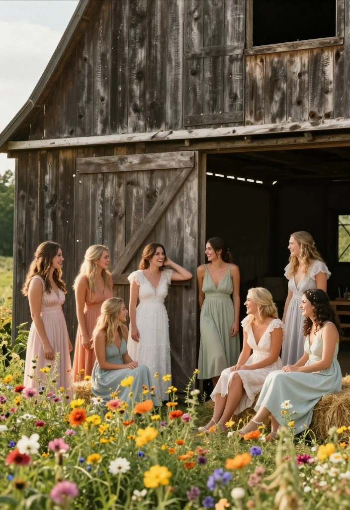 19 Bridesmaid Photoshoot Ideas That Capture Friendship - 4. Rustic Barn Setting 1