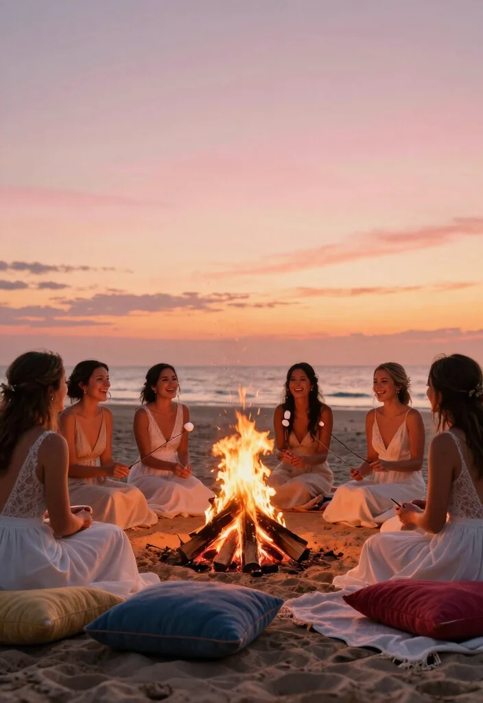 19 Bridesmaid Photoshoot Ideas That Capture Friendship - 7. Beach Bonfire 1