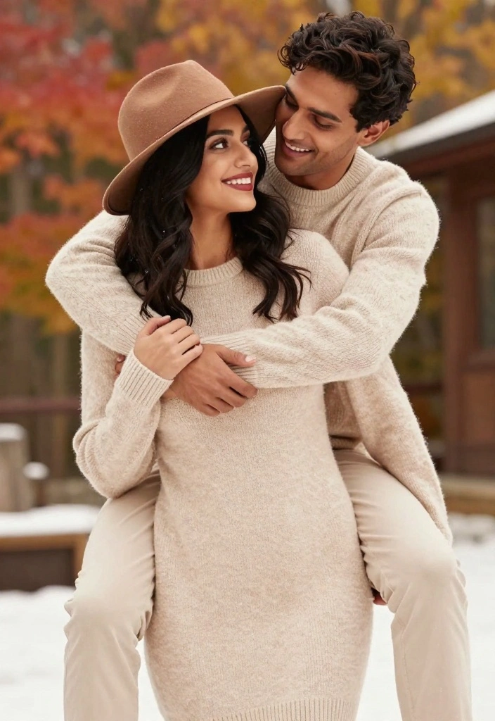 19 Engagement Outfit Ideas That Photograph Beautifully - 13. Soft Sweater Dress with a Hat 1