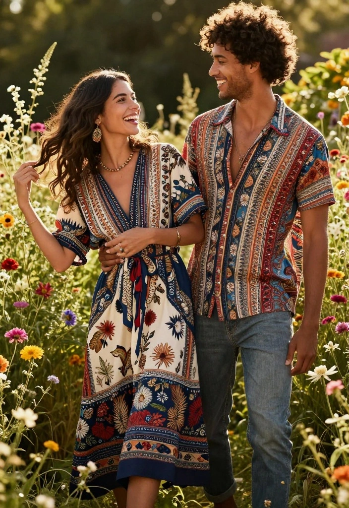19 Engagement Outfit Ideas That Photograph Beautifully - 5. Matching Bohemian Prints 1
