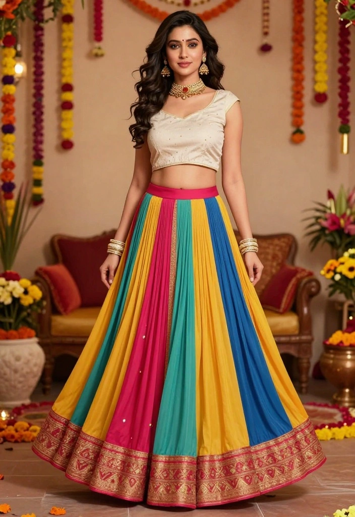 19 Mehndi Outfit Ideas That Steal the Show - 13. Multi-layered Dhoti Skirt 1