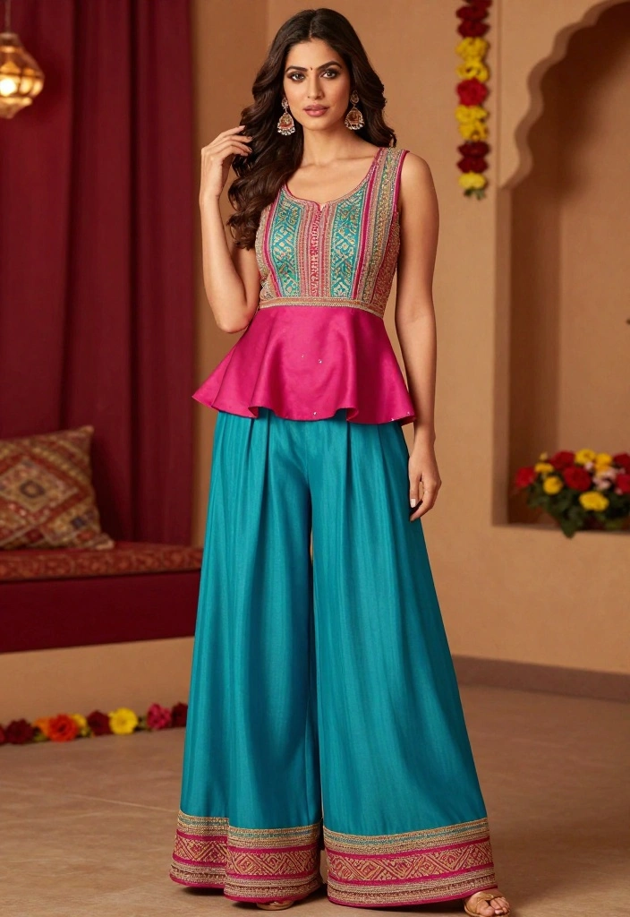 19 Mehndi Outfit Ideas That Steal the Show - 14. Chic Peplum Top with Palazzos 1