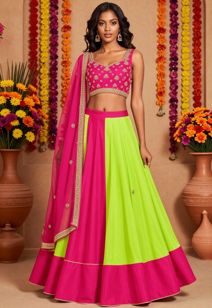 19 Mehndi Outfit Ideas That Steal the Show - 2. Bold and Bright Fusion 1