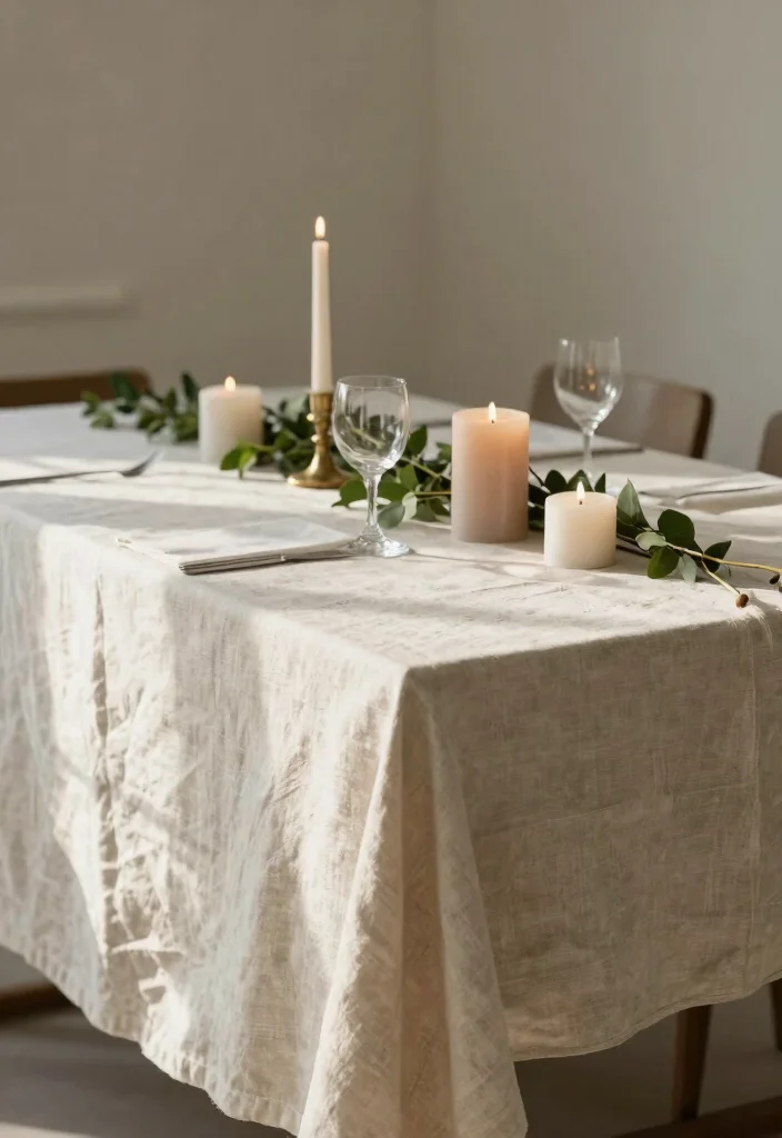 19 One Year Anniversary Decorations Ideas That Spark Joy - 6. Natural Fabric Tablecloth 1