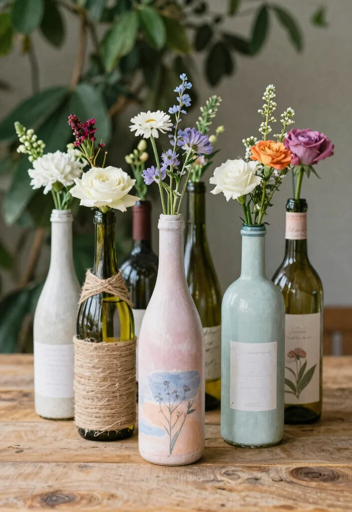 19 One Year Anniversary Decorations Ideas That Spark Joy - 7. Upcycled Wine Bottle Vases 1
