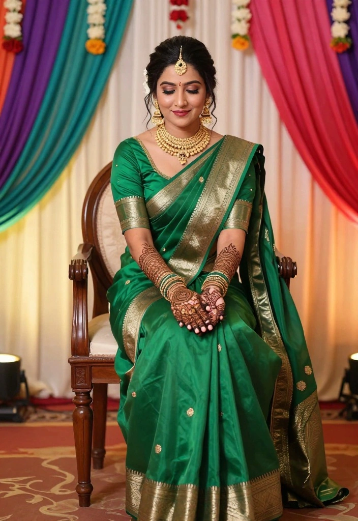 19 Photoshoot Ideas In Saree That Look Stunning - 13. Traditional Mehendi Session 1