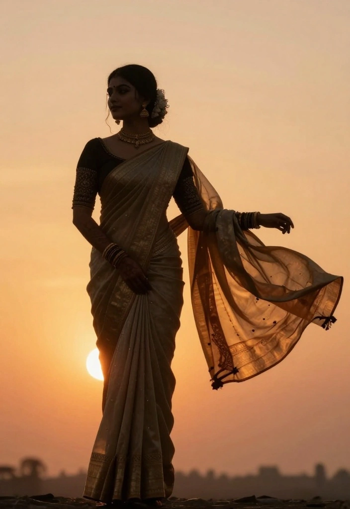 19 Photoshoot Ideas In Saree That Look Stunning - 14. Sunset Silhouettes 1
