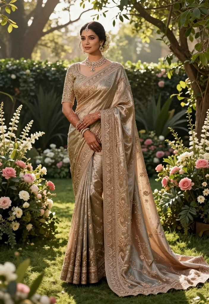 19 Photoshoot Ideas In Saree That Look Stunning - 17. Elegant Long Train 1