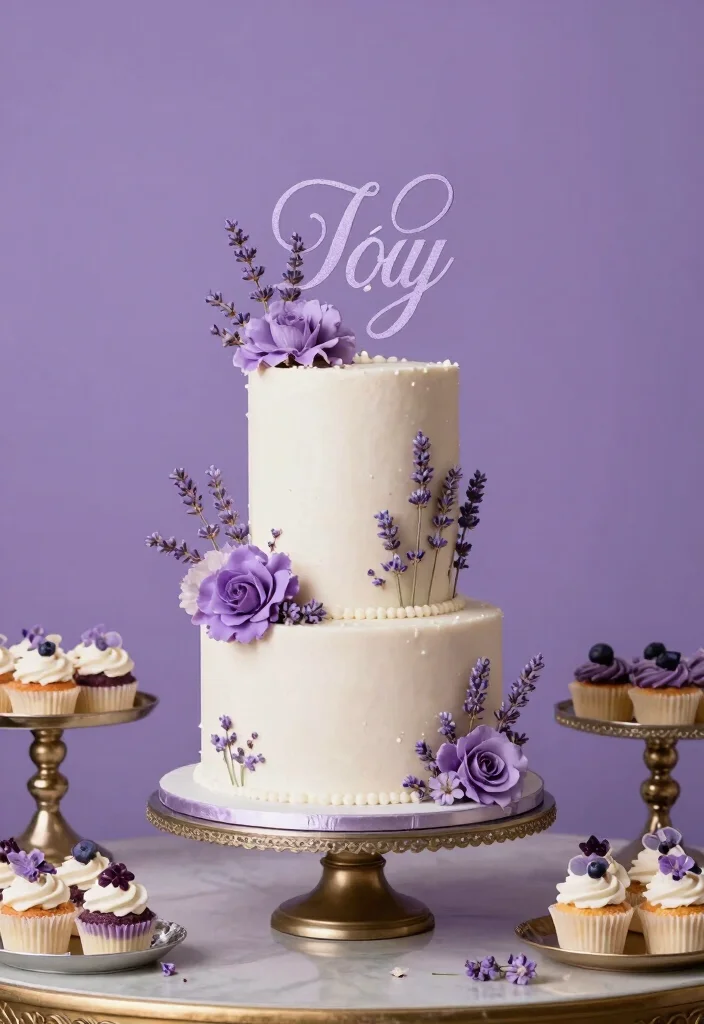 19 Purple Bridal Shower Ideas That Radiate Royalty - 15. Beautifully Designed Cake Toppers 1
