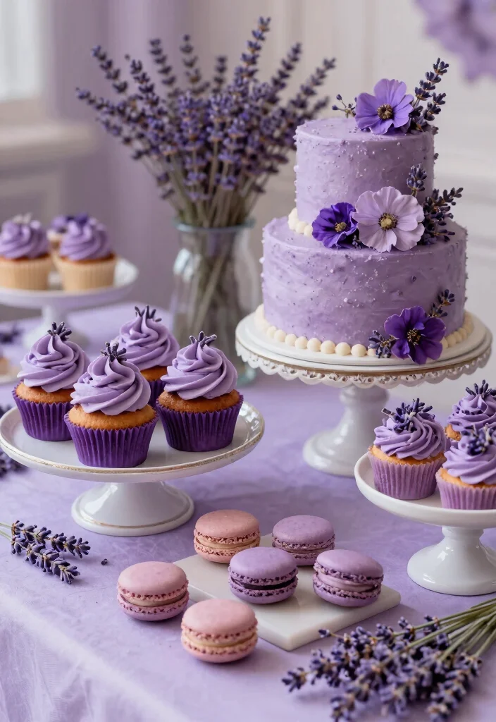 19 Purple Bridal Shower Ideas That Radiate Royalty - 3. Lavender-Themed Desserts 1