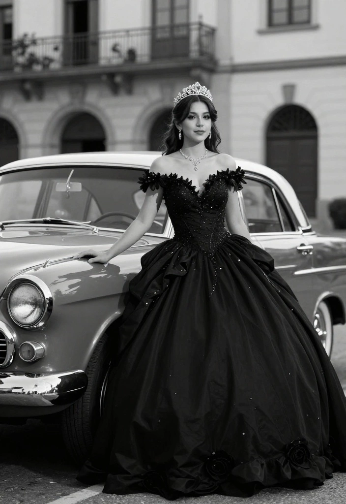 19 Quince Photoshoot Ideas That Feel Fun and Regal - 12. Classic Black and White 1