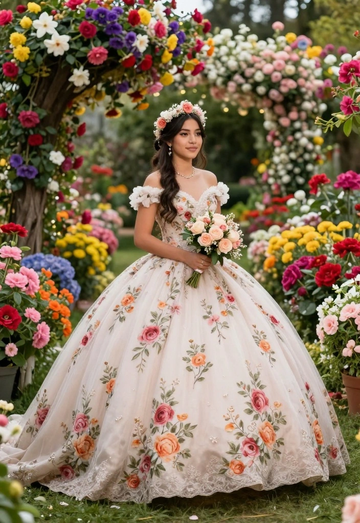 19 Quince Photoshoot Ideas That Feel Fun and Regal - 16. Floral Fantasy 1
