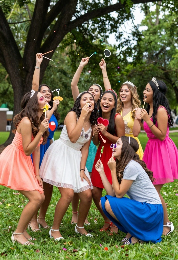 19 Quince Photoshoot Ideas That Feel Fun and Regal - 19. Celebration of Friends 1