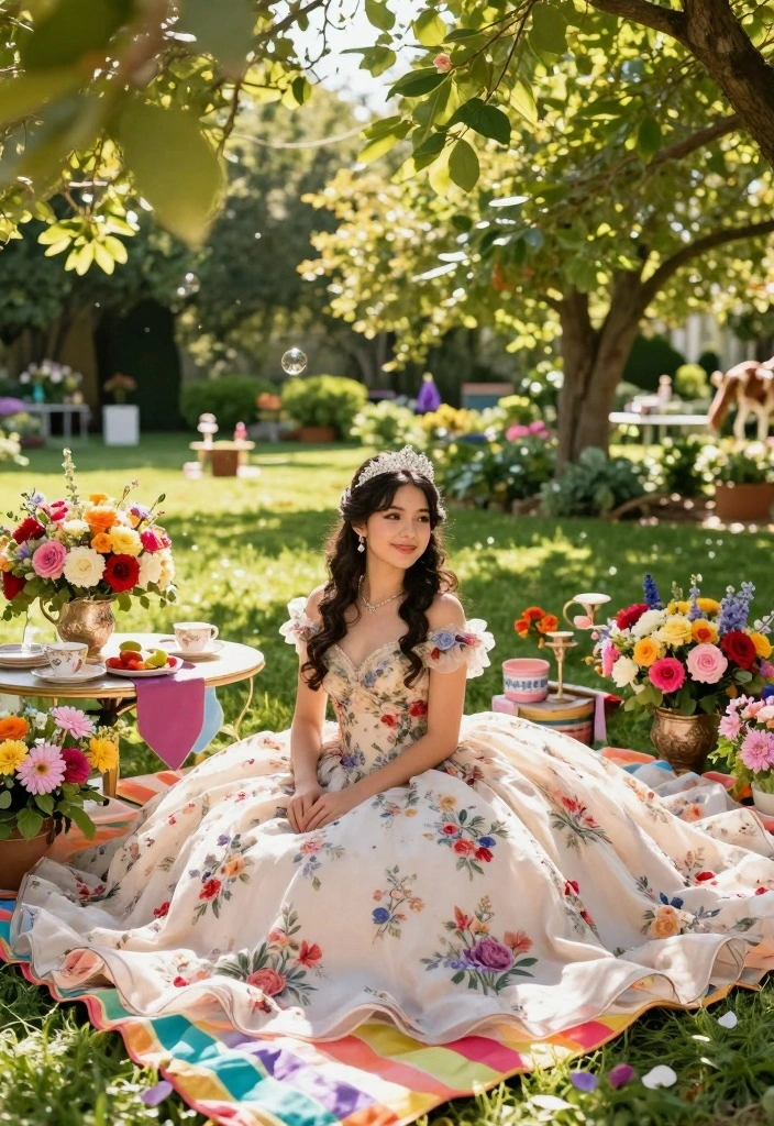 19 Quince Photoshoot Ideas That Feel Fun and Regal - 5. Garden Party Elegance 1