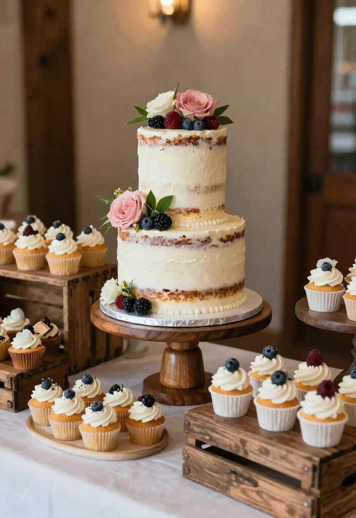19 Rustic Bridal Shower Ideas Full Of Charm - 13. Rustic Cake Display 1
