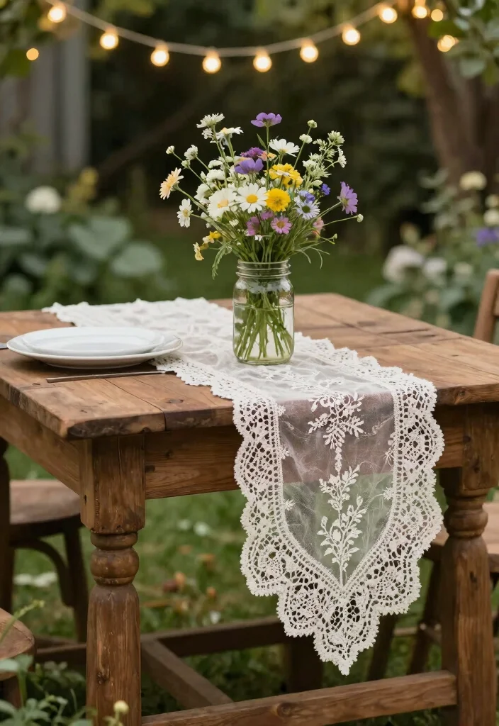 19 Rustic Bridal Shower Ideas Full Of Charm - 2. Vintage Lace Table Runners 1