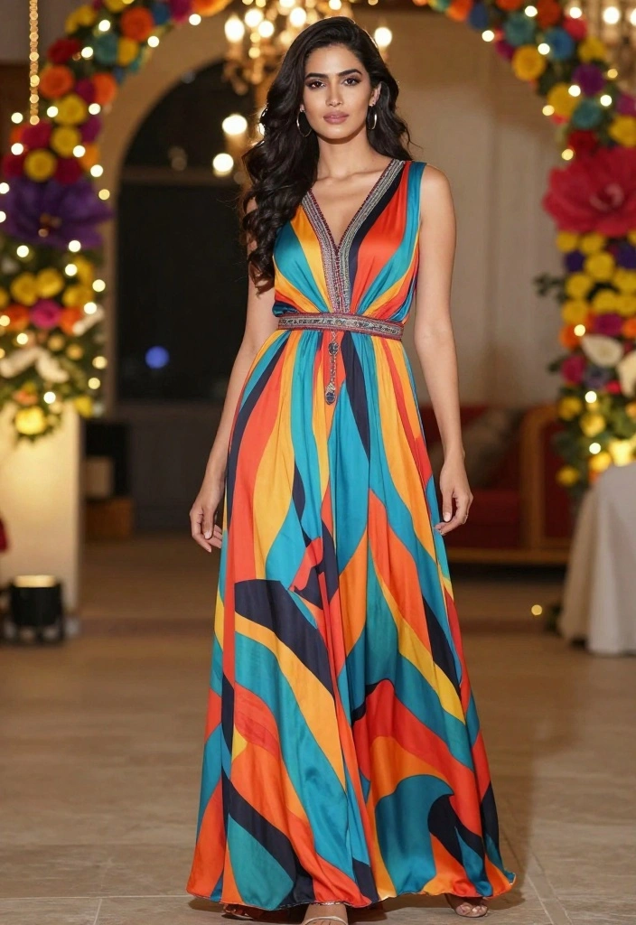 19 Sangeet Outfit Ideas That Shine On The Dance Floor - 10. Bold Print Maxi Dress 1