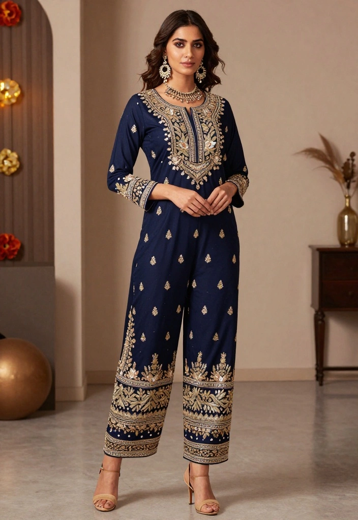 19 Sangeet Outfit Ideas That Shine On The Dance Floor - 14. Elegant Jumpsuit with Indian Touch 1