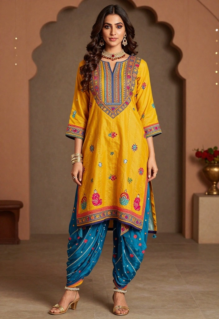 19 Sangeet Outfit Ideas That Shine On The Dance Floor - 16. Vibrant Kurta with Dhoti Pants 1