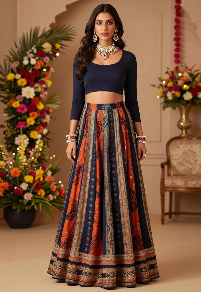 19 Sangeet Outfit Ideas That Shine On The Dance Floor - 18. Statement Maxi Skirt with Top 1