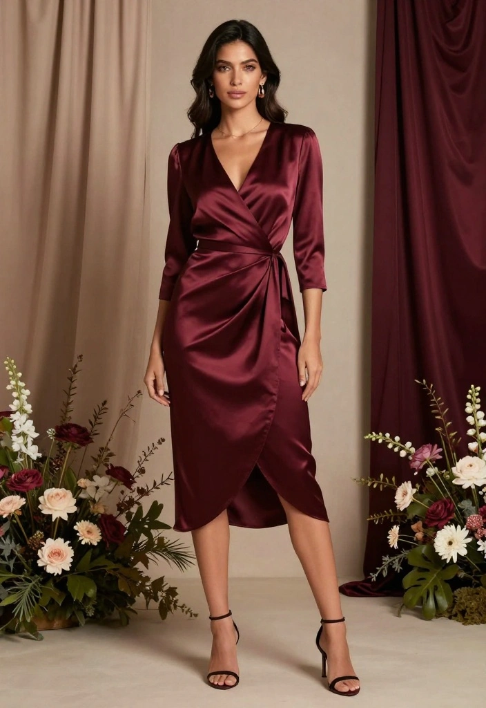 19 Sangeet Outfit Ideas That Shine On The Dance Floor - 7. Glamorous Silk Wrap Dress 1