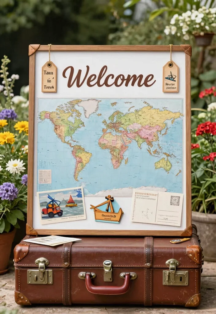 19 Wedding Welcome Board Ideas That Greet Guests Beautifully - 13. Travel-Themed Welcome Board 1