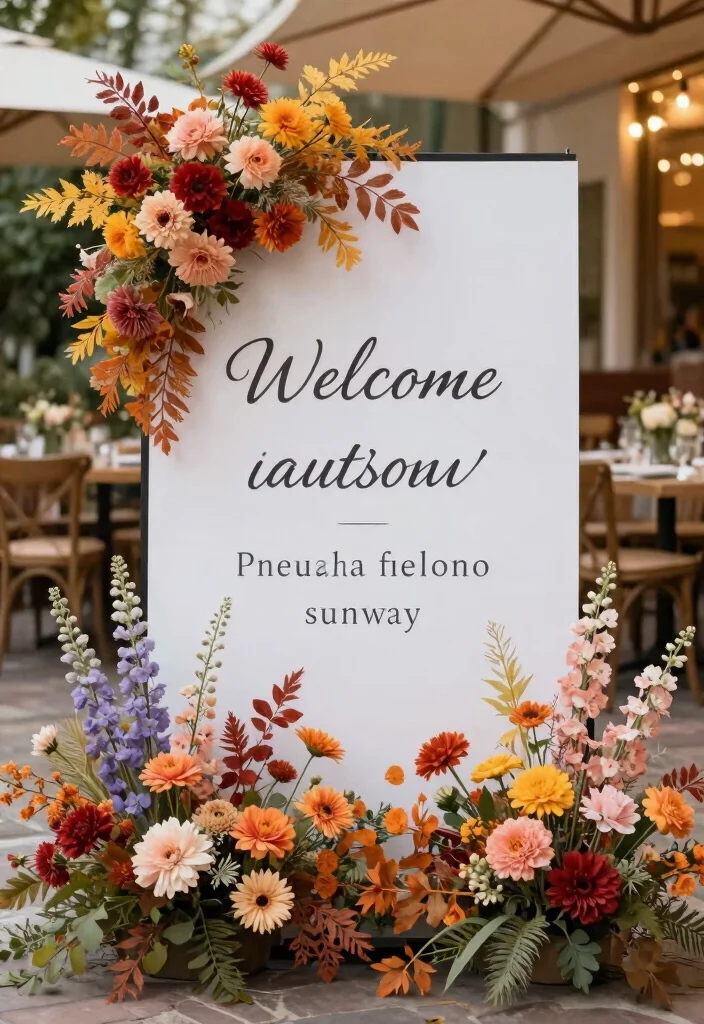 19 Wedding Welcome Board Ideas That Greet Guests Beautifully - 18. Seasonal Welcome Board 1